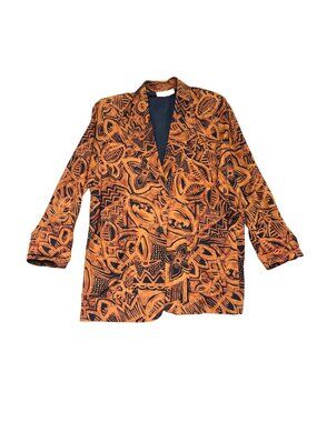 Gemilli Women's Blazer Jacket Sz M Vintage African Abstract Bohemian Brown Black
